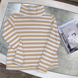 DUDLEY STEPHENS park slope fleece. Size Medium. Tan and white stripe. EUC